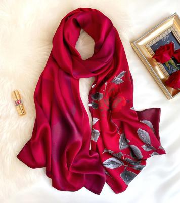 China Handmade Visual Silk Designer Rose Printed Silk Shawl Real Axes Double Layer Scarf Women Digital Printing Foulard For Ladies Long Wrap for sale