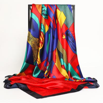 China Polyester 90x90cm Square Scarf Women Silk Handbag Wraps Muslim Luxury Soft Satin Design Neckerchief Silk Scarves Ladies for sale