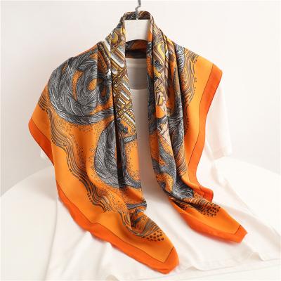 China Luxury Headscarf 90 X 90 cm Headscarf 90 X 90 cm Square Headscarfs Designs Women's Bandana Twill Neck Scarves Polyester Silk Satin for sale