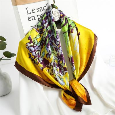 China 2021 New Scarf Women Scarf 90*90cm Striped Female Oil Painting Silk Square Soft Bandanna Lady Shawl Wrap Muffler Hijabs for sale