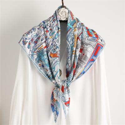 China Checked Silk Scarf Female Hijab Pashmina Poncho Shawls Bandana Scarves Fashion 2021 New Arrival Twill Women Neck Bandana for sale