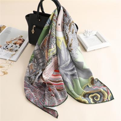 China Verified Luxury Natural Silk Scarf Women Printed Real Bird 100% Silk Twill Wrap Shawl Bandana Lady Gift 90cm for sale