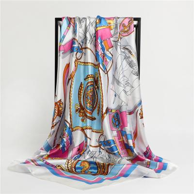 China Polyester Chinese Factory Brand Direct Lady Sailboat Print Silk Square Scarves Printed Shawl Cotton Hijab For Women Head Scarf for sale