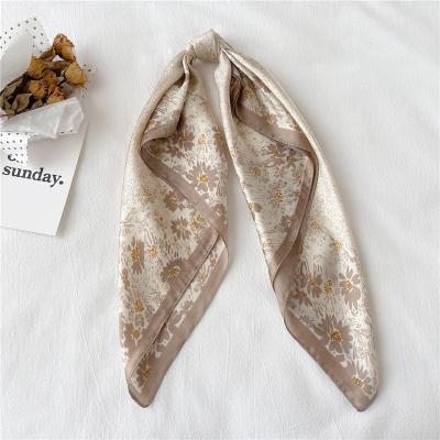 China Fashion Polyester Silk Scarf Women Fashion Flower Square Scarf Silk Wraps Spring Summer Elegant Head Neck Hair Tie Band Scarf for sale