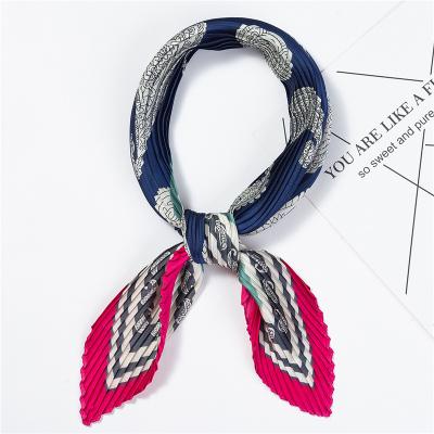 China 70*70cm Striped Korean Style Women Crinkle Small Retro Satin Square Scarf Bandana Headscarf Neck Tie Silk Headwraps for sale