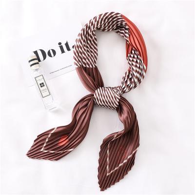 China Lady Office Neckerchief Striped Square Bandana Shawl 70*70cm New Scarves Women Pleat Foulard Geometric Silk Casual Scarf 2021 Pattern for sale