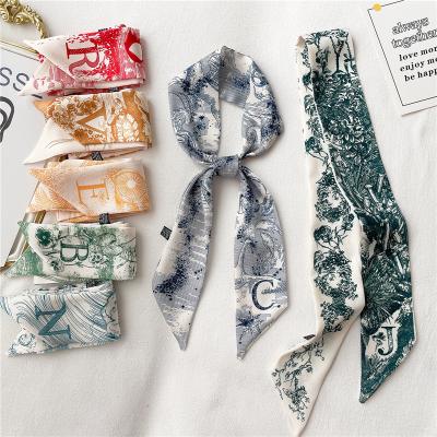 China Wholesale High Quality 26 Series Ribbon Letters Ribbon TUPELUO Silk Skinny Scarf For Women Handbag And Soft Hair Neck Scarf for sale