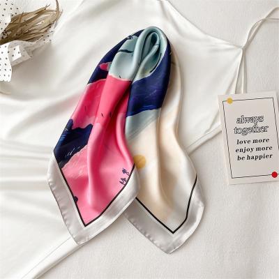 China Wholesale Polyester Silk New Arrive Summer Beach Elegant Pattern Small Silk Hair Scarf For Girls Headscarf Headband Square Wraps for sale