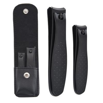 China Finger Black in 2 Size Travel Sets Portable Nail Clipper Toenail Cutter Care Nail Removal Trimmer with Leather Bag for sale