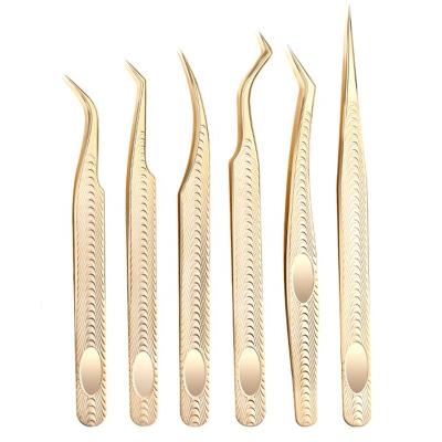 China Nice Stainless Steel Gold Popular Stylish Private Label Texture Accuracy Headed Tip Eyelash Tweezers Extension Tweezers for sale