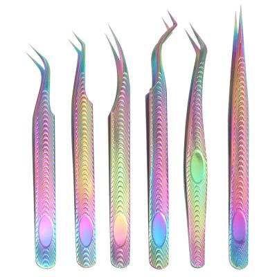 China Wholesale Stainless Steel Rainbow Titanium Coated Attractive Souvenir Makeup Tools Eyelash Extension Tweezers for sale