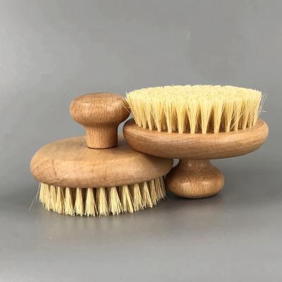 China All Natural Vegetarian Logo Small Wash Brush Sisal Hair Custom Round Brush Beech Natural Vegetarian Soft Bristle Log Body Bamboo Dry Brush for sale