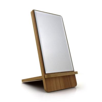 China Benchtop Magnifying Wooden Rotating Square Around Cosmetic Mirror for sale