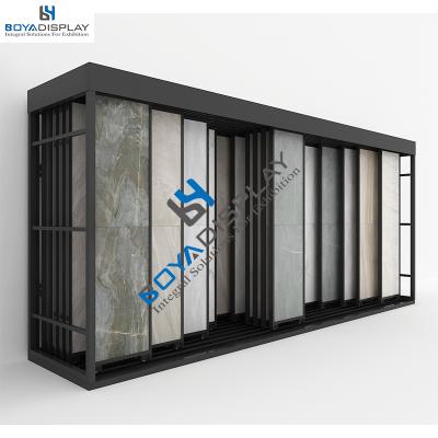 China Durable Hot Selling Metal Sliding Quartz Stone Tile Display Rack Marble Ceramic Rack For Tile Showroom for sale