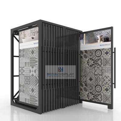 China Durable Boya Customized OEM/ODM Tile Display Stone Show Booth Display Push Pull Ceramic Tile Rack for sale