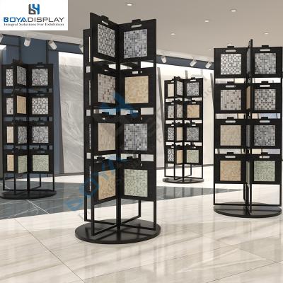 China High Quality Rotating Type Durable Quartz Ceramic Tile Marble Stone Mosaic Display Rack Wooden Flooring Display Rack With MDF for sale