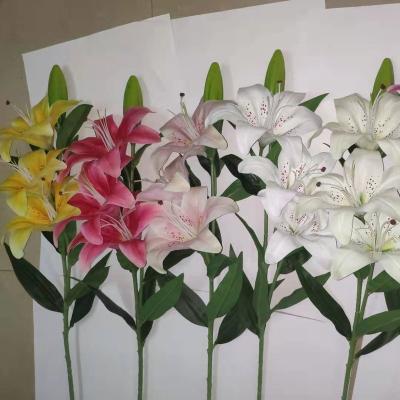 China Hot Selling Touch Real Nature Latex Artificial Lily For Wedding Decorative Wall Artificial Flowers Latex Lilies Bloom for sale