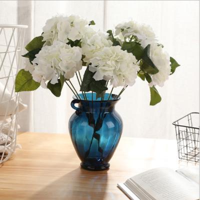 China Hot Sale Real Nature Touch 5 Heads Artificial Blue Hydrangea Silk Flower For Home Decor for sale