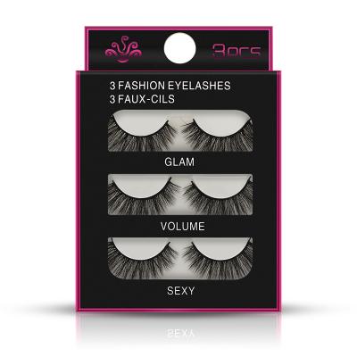 China Durable 3 Pairs Wholesale False Eyelash Silk Synthetic Fiber Lash Custom Eyelash Box Packaging for sale