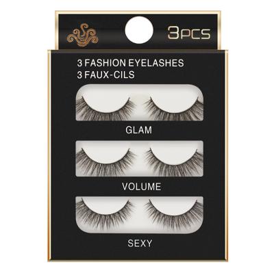 China Premium Durable High Quality Full Silk 3d Strip False Eyelashes Lashes 3 Pairs Eyelashes Set for sale