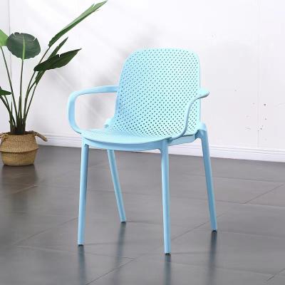 China Modern Living Room Furniture Plastic Frame Stainless Steel Metal Leg Dining Chair With Armrest for sale