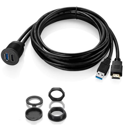 China Waterproof Mobile Phone Extension Dash Panel Stream Mount Cable 2 in 1 USB 3.0 and HD Data Cables for Car Motorcycle Boat for sale