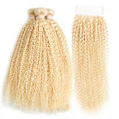 China 100% Quality Curly Blonde Curly Hair Blonde Curly Hair Bundles With Closure for sale