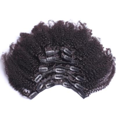 China Pure Natural Original Unprocessed Cambodian Remy Afro Curly Kinky Curly Hair Clip In Hair Extensions for sale