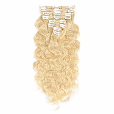 China Peruvian deep wave 8a prices best clip in on hair extension, real remy clip in blonde curly hair piece weave for sale