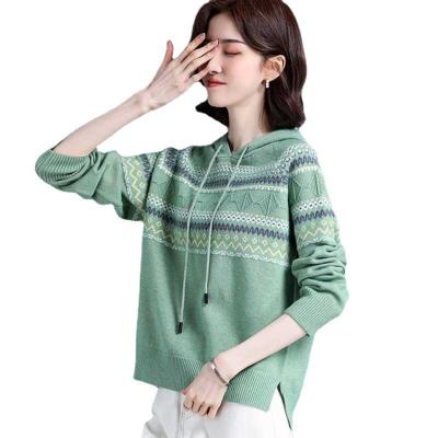 China External Anti-wrinkle Hooded Sweater Knit Sweater Autumn New Korean Ladies Loose Style Western Sweater for sale