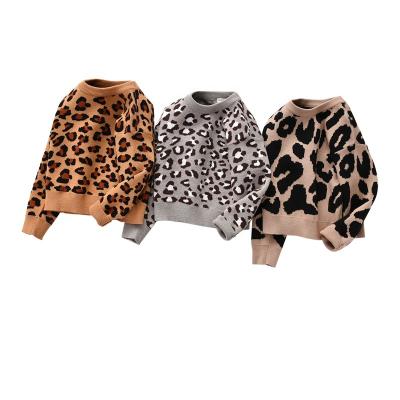 China New Designs Anti Shrink Leopard Print Kids Round Neck Leopard Knitted Sweater Full Print Hand KWool Sweaters for sale