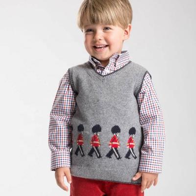 China Baby Spanish Anti-Shrink Gray Knitwear Black Trim Toddler Style Autumn Winter Boys Knitted Vest Knit Sweater Clothes for sale