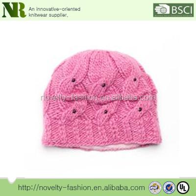 China COMMON 2017 New Design Women's Pink Beaded Beanie With Fleece Lining for sale