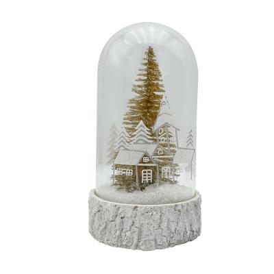 China Europe Christmas Tree LED Dome House Snow View Christmas Golden Glass Decorations for sale