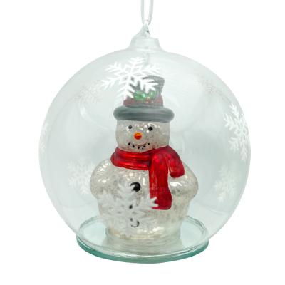 China Christmas Gifts and Holiday Decorations 12cm LED Spherical Glass Snowman Christmas Table Ornaments for sale