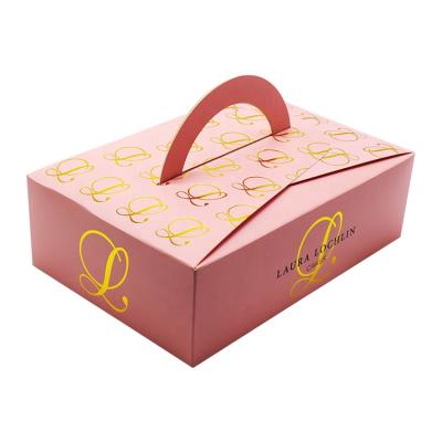 China Recycled Materials Custom Design Packaging Recyclable Take Away Cake Fried Chicken Food Packaging Disposable Paper Box With Handle for sale