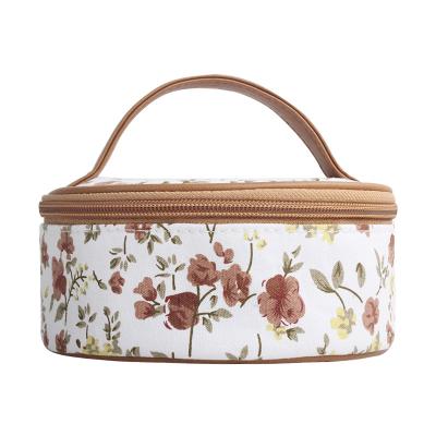 China Large Capacity New Style Portable Flower Printing Cosmetic Box PU Travel Beauty Case Soft Leather Makeup Bag for sale