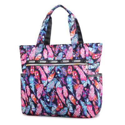 China Wholesale Fashion Durable Lightweight Nylon Shoulder Bag Flower Printed Pattern Bag Shopping Handbag for sale