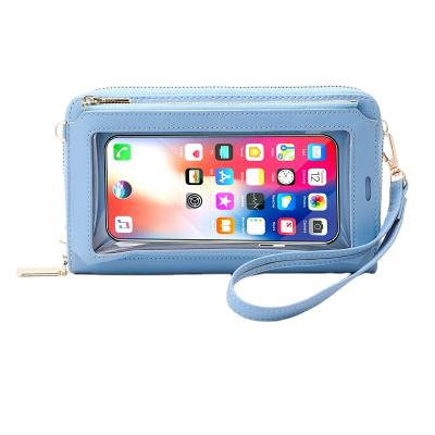 China New Fasion Handbag Adjustable Strap PU Leather RFID Blocking Women Invent Cell Phone Wallet Touch Screen Lightweight Cross - Body Purse for sale