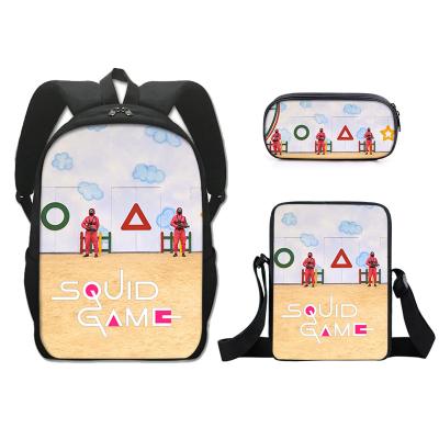 China Waterproof Squid Game Kid Backpack With Lunch Box Printing 3 Pcs Set Anime Related School Customized Bags Other Backpacks for sale