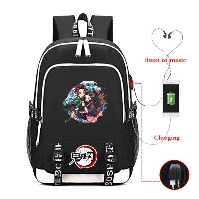 China With High Quality Waterproof USB Student Bags Cartoon School Demon Slayer Large Canvas Japanese Anime Backpacks for sale