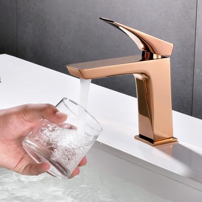 China Regular High Quality Single Handle Brass Body Faucets Durable Bathroom Rose Gold Basin Faucet for sale