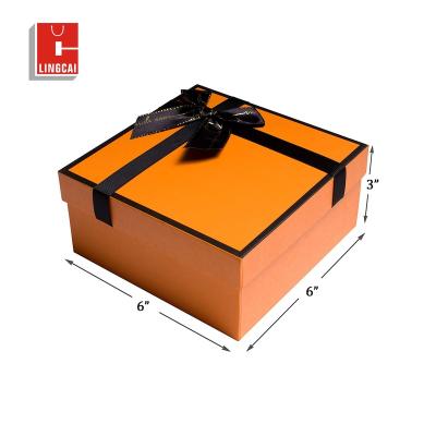 China Factory Price Recyclable Logo Luxury Orange Hard Case Cardboard Packaging Boxes Custom Lid and Base Rigid Paper Gift Box for sale