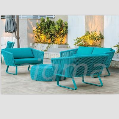 China Outdoor Furniture Customized Blue Modular Modern Rope Furniture Patio Garden Chair Sectional Sofa Set Modern for sale