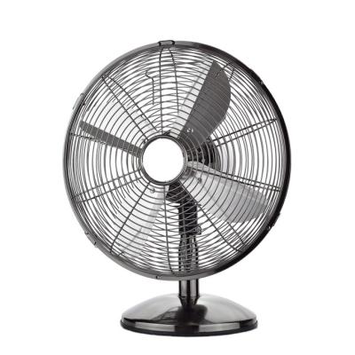 China Household Chrome Metal Retro 12 Inch Swing Style Table Fan with 3 Speeds for Home Office for sale