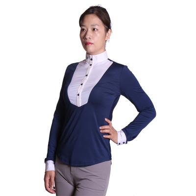 China Competition And Training Lady Break Buttons White Color Thick Rubber Printing Equestrian Apparel Shirt For Horse Riding for sale