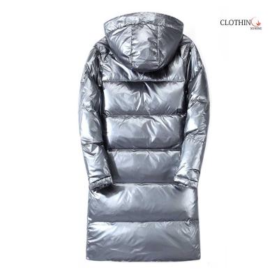 China Custom Color More Contrast Colored Winter Women Mid Length Coat Shiny Men's Striper Jacket for sale