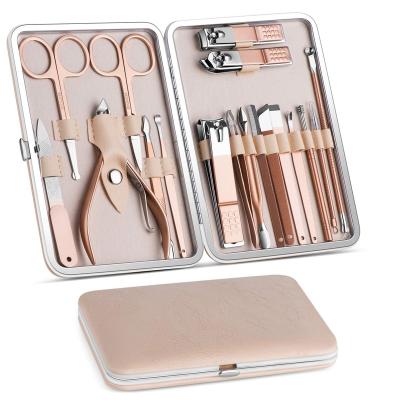 China Multifunction Skin-friendly Stainless Steel Manicure Pedicure Set Nail Clippers Nail Tools 18 in 1 with Luxurious Travel Case for sale