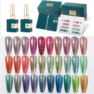 China Nail Art Beauty AS Nail Art Painting Uv Gel Platinum Gel Polish Private Label 30 Colors High Density Shiny Glitter Instant Gel for sale