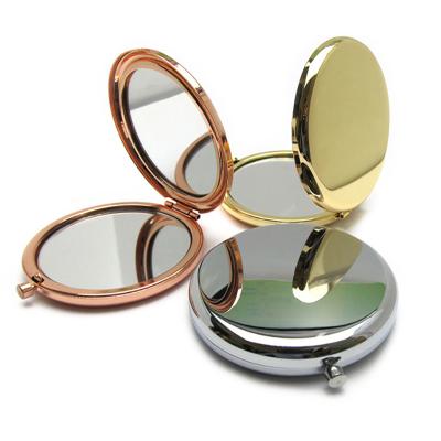 China Lighted Portable Round Folded Contract Mirrors Personalized Rose Gold Silver Pocket Mirror Compensation Gift for sale